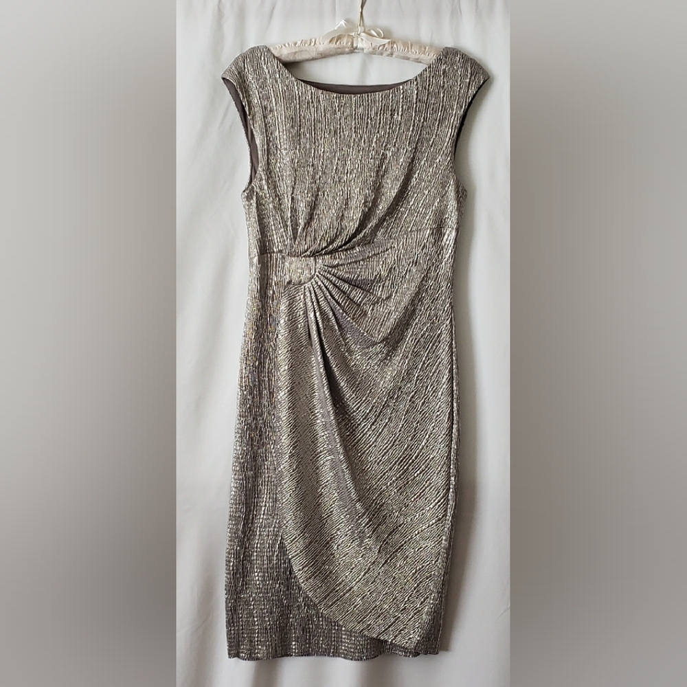 Silver Sheath Dress with Asymmetrical Ruched Detail